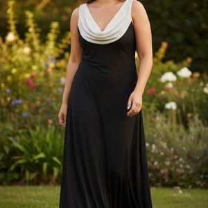 Cachet Black Maxi Dress with Silver Detailing